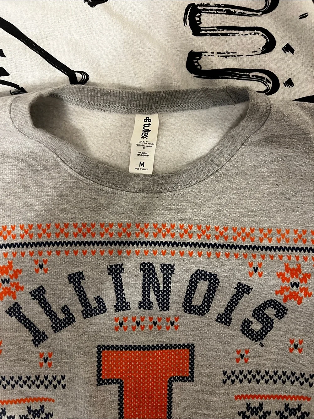 Tultex Gray Crewneck with Orange Illinois 'I' and Team Graphic